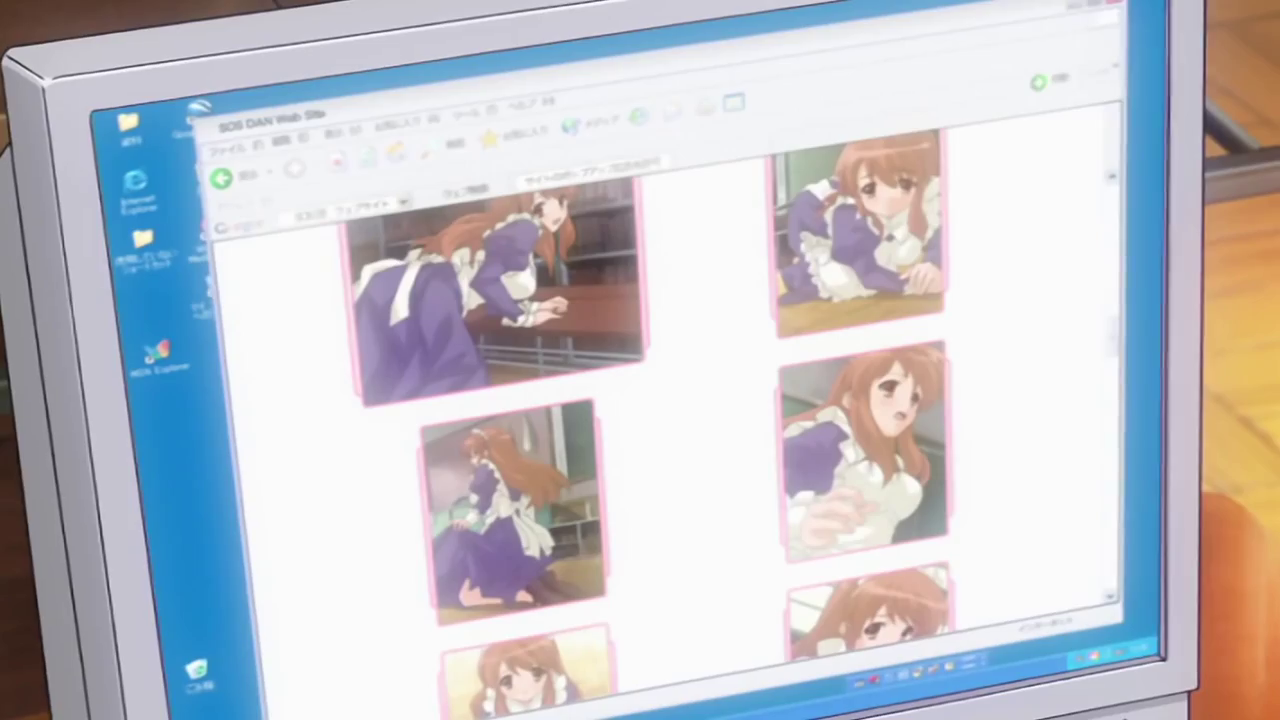 Photos of Mikuru from the SOS Brigade website show her dressed as a maid making various poses